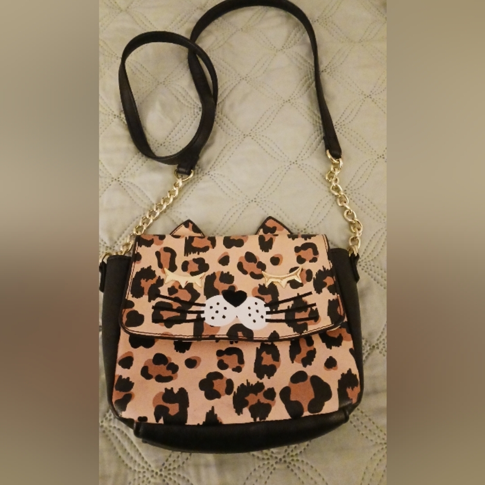 Betsey Johnson Leopard Cat Crossbody Bag